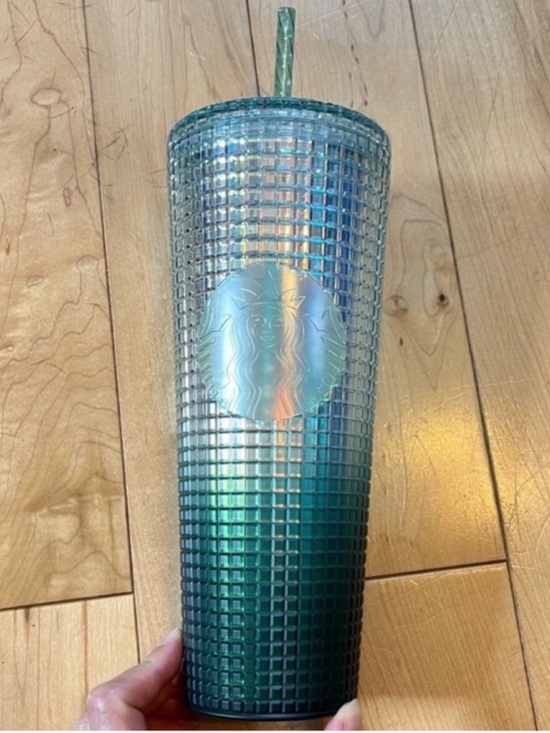 Starbucks Other - NWT Starbucks Ombre Disco Green Grid Gradient 24 oz Tumbler w lid and Straw